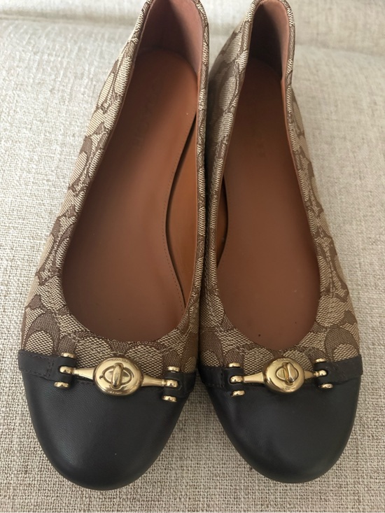 Coach Shoes - Signature Monogram Brown & Beige Women's Ballet Flats with Gold Lock Accent